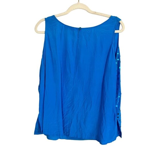 Diane Gilman Silk Sequin Top Blue 1X Glam Classic Tank Shimmer Artsy Workwear - Picture 10 of 14